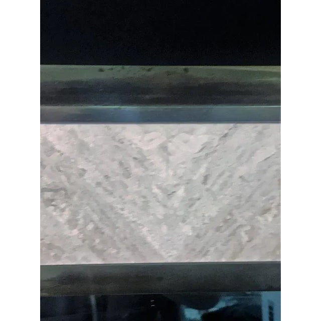 1970s Gio Ponti Style Italian Modern Travertine & Brass Rectangular Mirror For Sale - Image 5 of 8