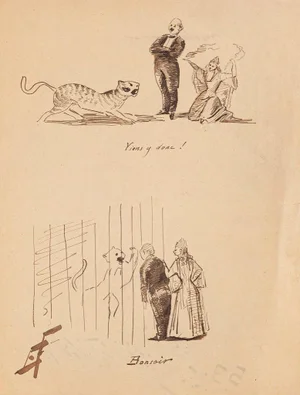 Feriojé Aux Fauves, Original China Ink Drawing, 1894