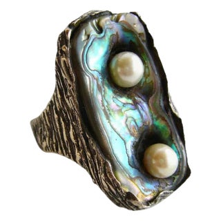Ursula Hammil Abalone Shell Pearl American Modernist Studio Ring For Sale