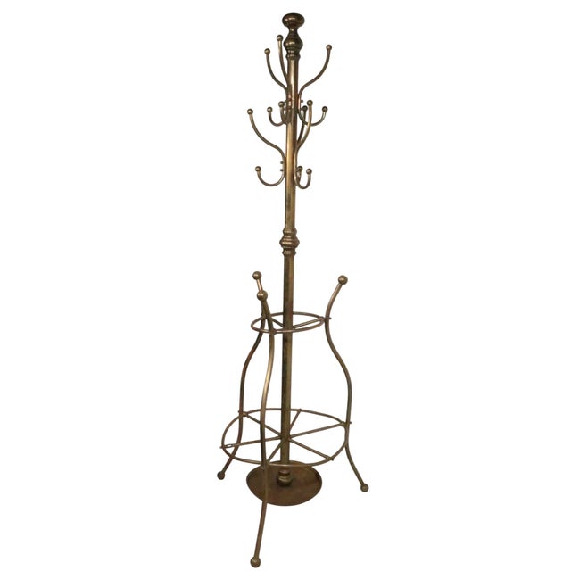 Vintage Brass Coat Rack Umbrella Stand For Sale In New York - Image 6 of 13