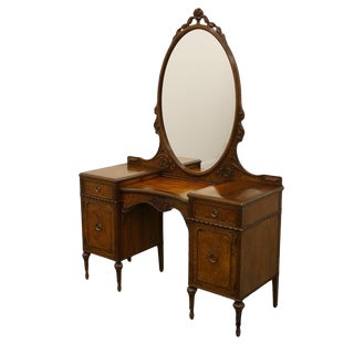 Antique Berkey & Gay Louis XVI French Burled Walnut Mirror Vanity For Sale