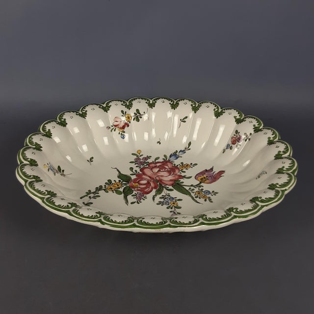 Forest Green Ceramic Centerpiece with Hand-Painted Flowers from Vecchia Lodi, 1960s For Sale - Image 8 of 15