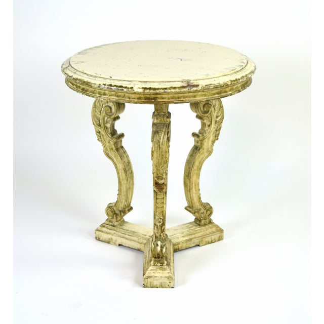 Antique Side Table W Heavily Carved Legs Faux Painted Finish