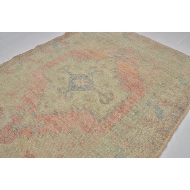 Distressed Vintage Oushak With Soft Geometric Medallion Rug For Sale - Image 9 of 10