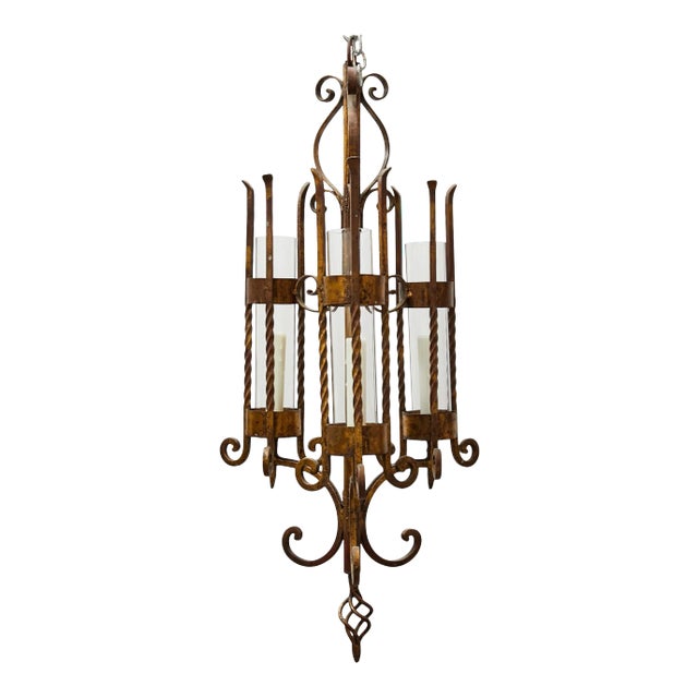 Italian Gilt Iron Three-Arm Chandelier For Sale