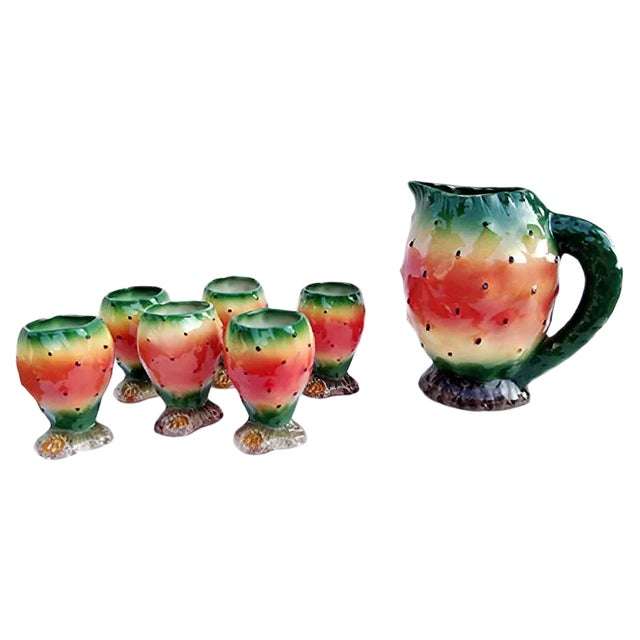 Ceramic Watermelon Pitcher and Cups from Falco, 1970s, Set of 7 For Sale