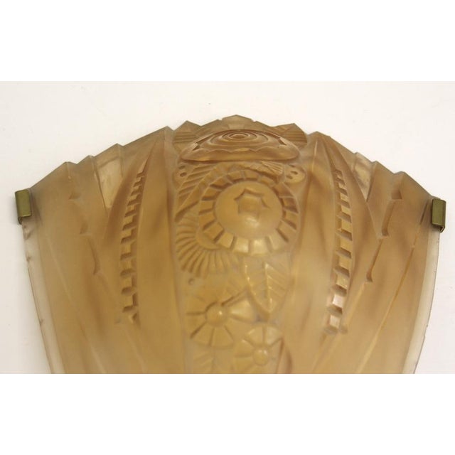 Metal French Art Deco Sconce with Brass Fixture and Glass Shade, 1930s For Sale - Image 7 of 9