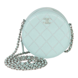 Teal Ultimate Stitch Lambskin Round Clutch On Chain