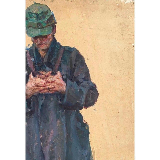 Realism Battle Painting Portrait Soldier Armed Forces Antique Oil Painting Original Soviet Art Ukrainian Artist Sokolovsky G. 43-29 1970s For Sale - Image 3 of 6