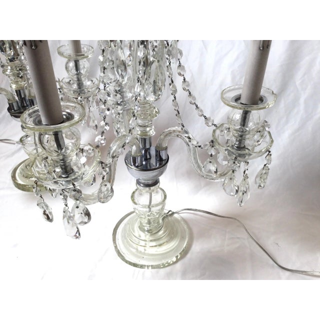 Transparent Mid 20th Century Cut Glass 3-Light Girandole Lamps - A Pair For Sale - Image 8 of 10