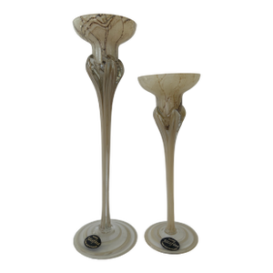 1990s Pair of Polish Hand-Blown Art Glass Candleholders by Krosno Józefina