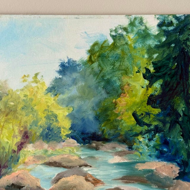Oil Pastel River Landscape Painting For Sale - Image 4 of 5