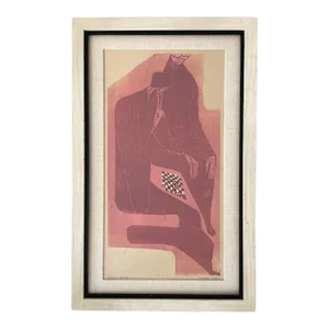 Mid 20th Century "Chess Game" Margo Hoff Original Woodcut Print, Framed