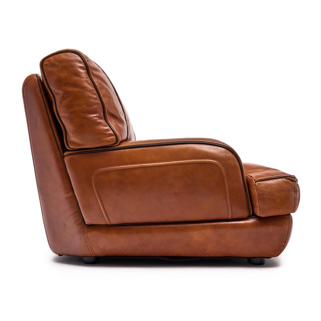 Italian Modernist Cognac Large Two Seat Leather Sofa For Sale - Image 9 of 9