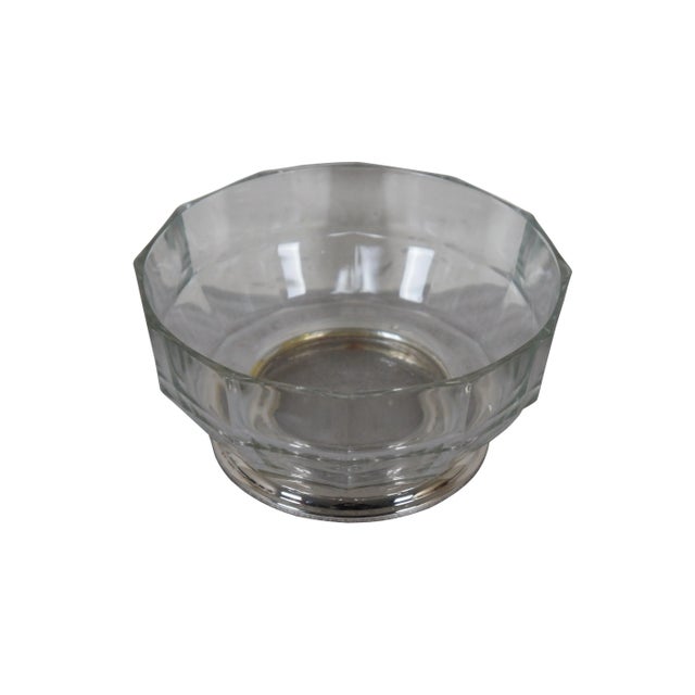 Mid to late 20th century pressed glass centerpiece / fruit bowl featuring a mid century modern faceted design and silver...