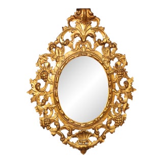 Vintage Italian Florentine Rococo Style Gilt Wood Carved Mirror For Sale