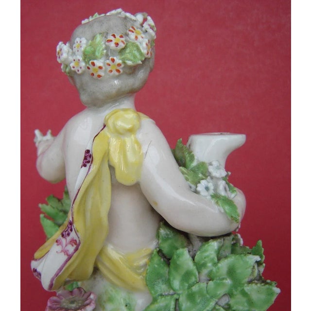 Green Antique 18th Century Georgian Derby Porcelain Cherub Candlesticks - a Pair For Sale - Image 8 of 12