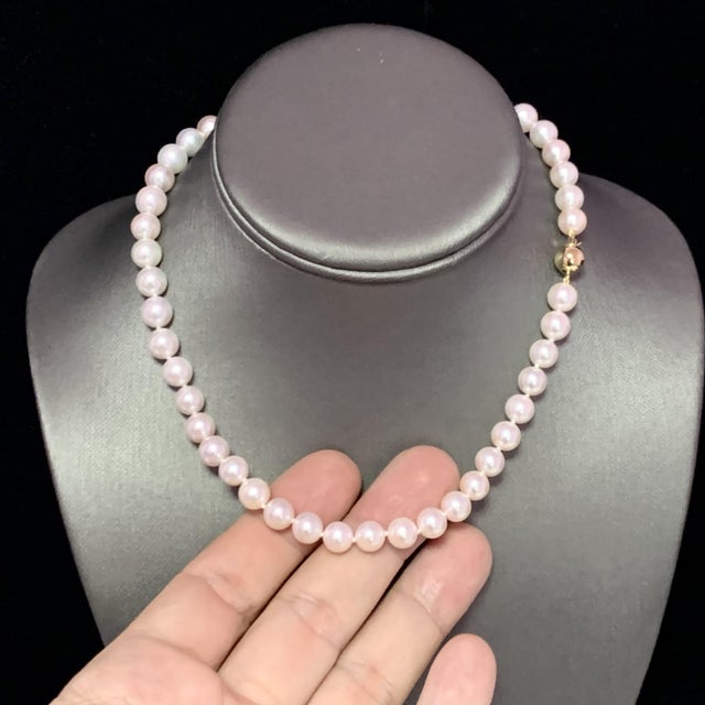 Traditional Akoya Pearl Necklace 14k Yellow Gold Certified For Sale - Image 3 of 8