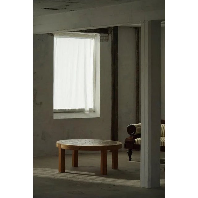 Large Danish Round Coffee Table in Pine and Ceramic from Sallingboe, 1970s For Sale - Image 6 of 18