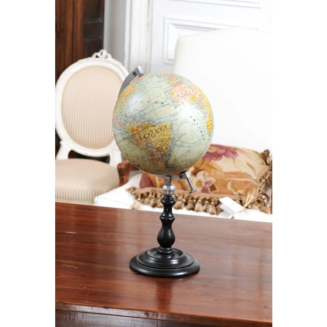 Small French 20th Century Terrestrial Globe on Turned Black Wooden Base For Sale In Atlanta - Image 6 of 13