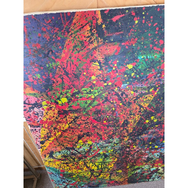 Abstract 1960s Vintage Mid Century Abstract Pollock Style Oil Drip Painting For Sale - Image 3 of 9
