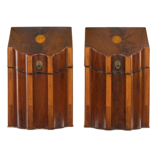 Early 20th Century Pair English Georgian Style Inlaid Mahogany Knife Boxes For Sale