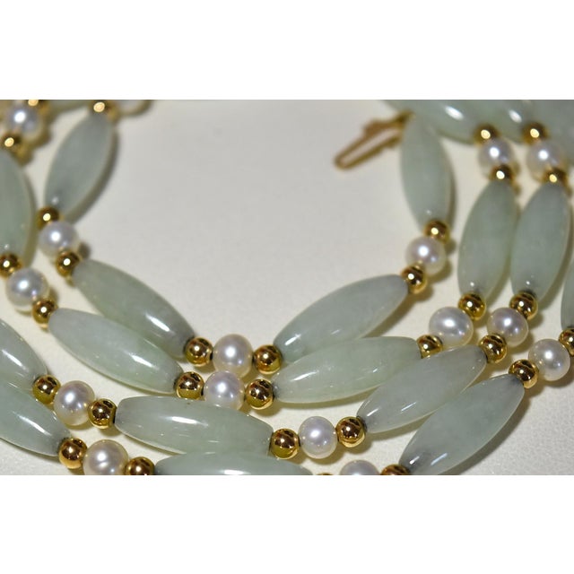 Vintage Barrel Jade & Pearl 14k Beaded 26" Necklace For Sale In Philadelphia - Image 6 of 17