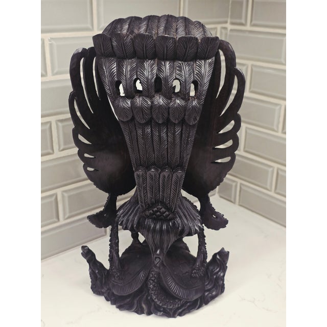 Realism 1930s Pre-War Balinese Modernist Macassar Ebony Vishnu Riding Garuda – Masterwork Exhibition Sculpture For Sale - Image 3 of 12