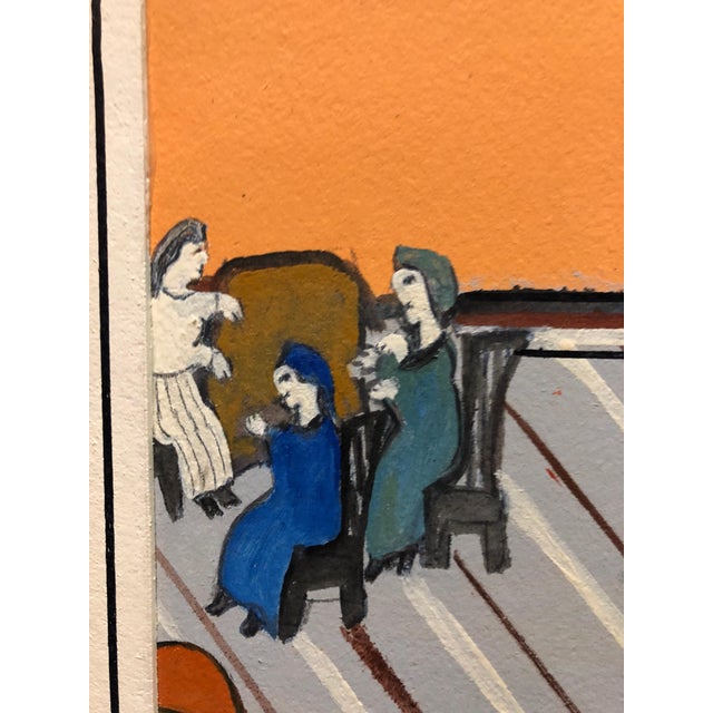 Natan Heber, Israeli Judaica Shtetl "The Lesson" Rabbi Studying Scene Naive Art Oil Painting For Sale - Image 4 of 7