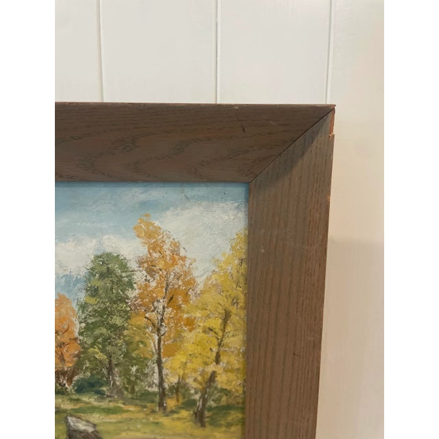 Wood American Impressionist Landscape Painting of Kentucky Horse Farm With Rolling River For Sale - Image 7 of 8