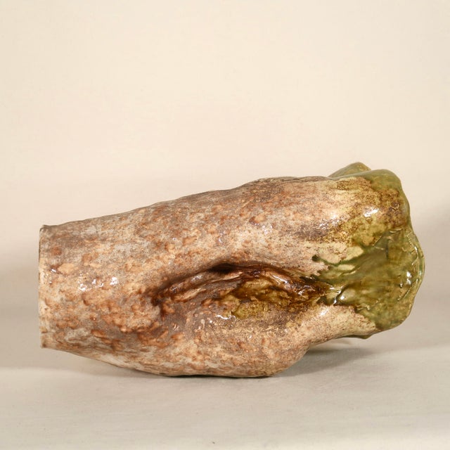 Vintage Sculptural Earth Tone Wabi Sabi Large Organic Studio Pottery Vase With Drip Glaze For Sale - Image 16 of 16