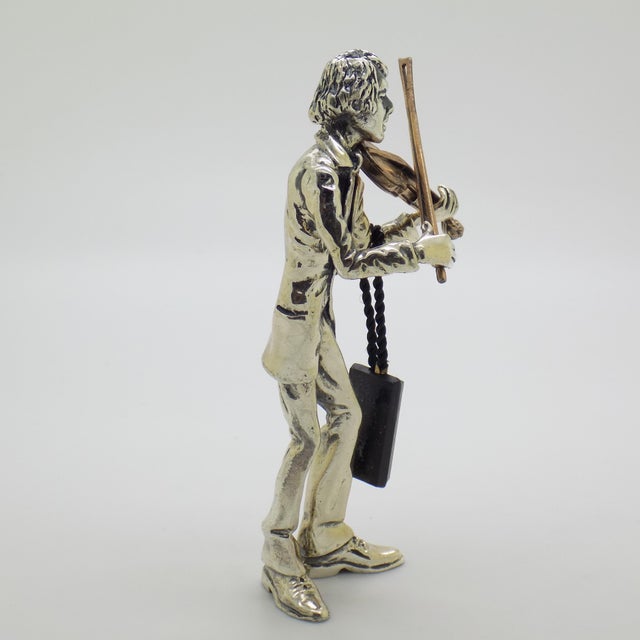 Metal Vintage Italian Handmade Genuine Silver & Brass Violinist Sculpture Figurine by Etruria For Sale - Image 7 of 14