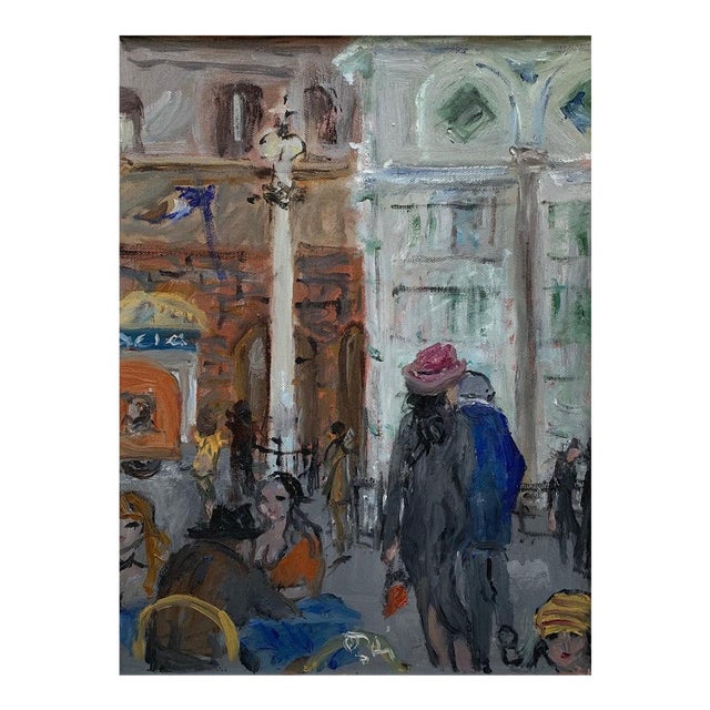 Bruno Paoli "People in Florence" Original Italian Modern Florence Cityscape, 20th Century Florence Italy Fine Art Painting, Oil on Canvas, 25.75x22" For Sale