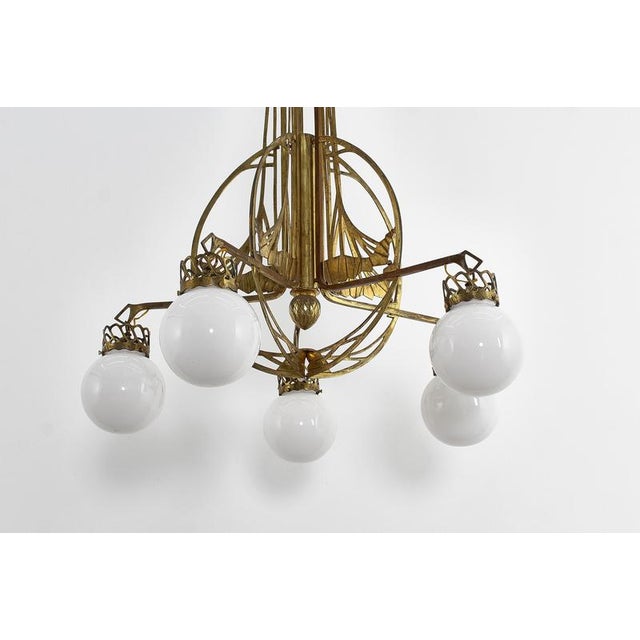 Art Nouveau Liberty Style Brass and Glass Chandelier Late Xix Sec Austria For Sale - Image 10 of 17