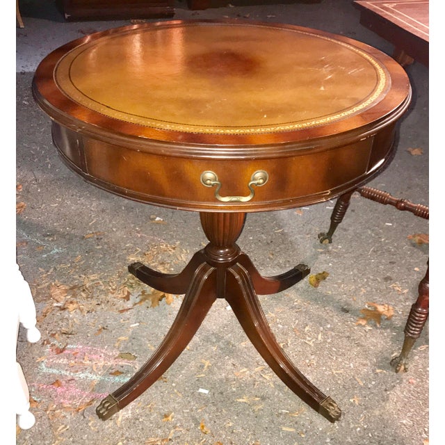 Leather Top Duncan Phyfe Round Drum Pedestal Table Chairish