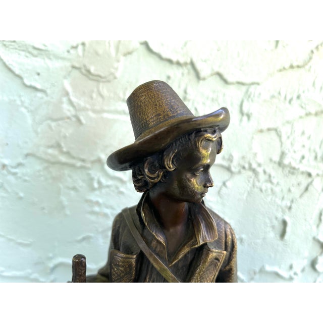 Late 19th Century Signed & Dated 1884 Emile-Victor Blavier Bronze Sculpture “Le Petit Savoyard”, France For Sale - Image 5 of 7