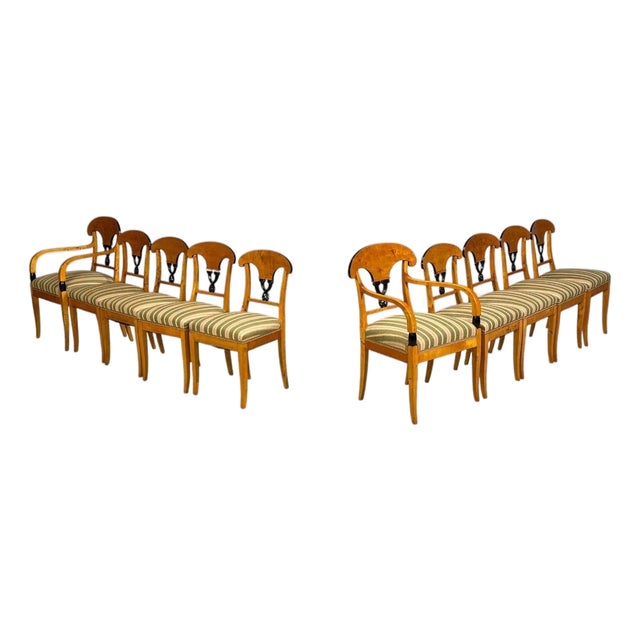 Neoclassical, Ten Dining Chairs, Ebonized Wood, Beech, Austria, 1970s For Sale
