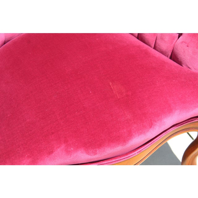 Vintage Victorian Revival Mahogany His & Hers Parlor Chairs Red Velvet Pair For Sale - Image 14 of 18