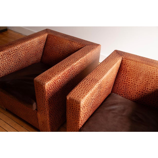 Minotti 1990s Pair of Minotti “Suitcase Line” Club Chairs in Crocodile Leather. For Sale - Image 4 of 14