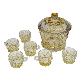 Elaborate Punch Bowl & Drinking Set with Crystal Ladle, Set of 8 For Sale