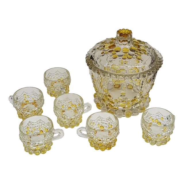 Elaborate Punch Bowl & Drinking Set with Crystal Ladle, Set of 8 For Sale