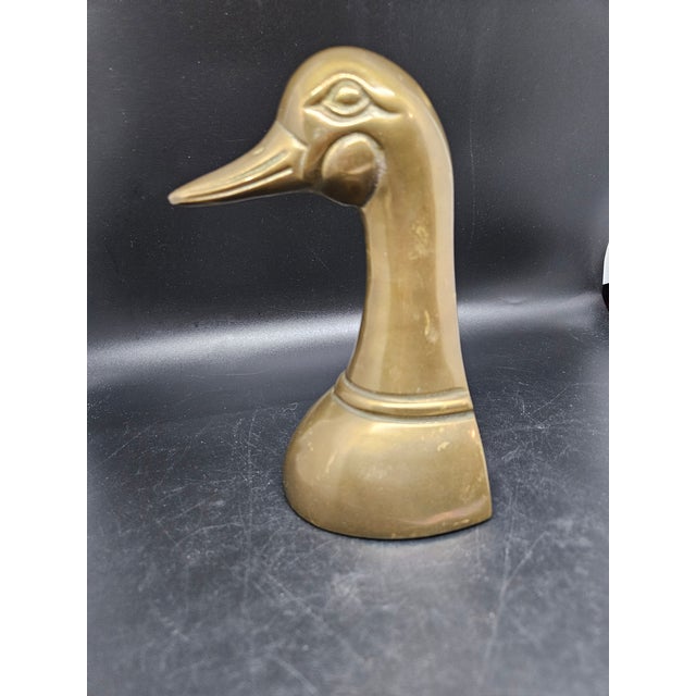 Mid-Century Modern Vintage Patinated Brass Duck Mallard Head Bookend, Mid-Century Modern For Sale - Image 3 of 4