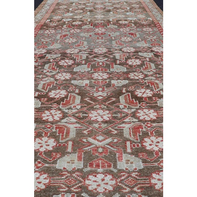 Early 20th Century Antique Persian Malayer With Sub-Geometric Floral Design in Reds & Earthy Tones 3'5 X 9'2 For Sale - Image 5 of 12