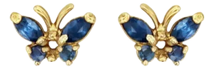Sapphire Butterfly Shaped Studs 14k Yellow Gold, 2 Pieces
