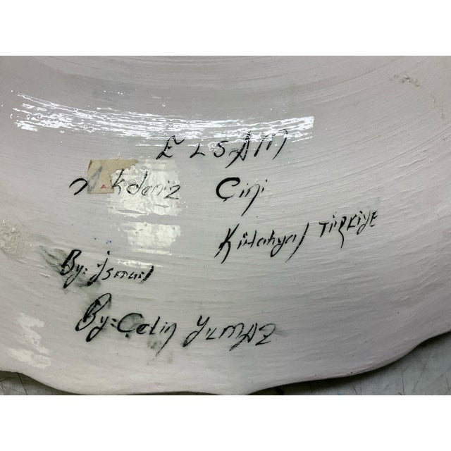 Huge 19" Hand-Painted Turkish Kutahya Ceramic Charger Plate, Signed Elsam Akdeniz Gini For Sale - Image 4 of 4
