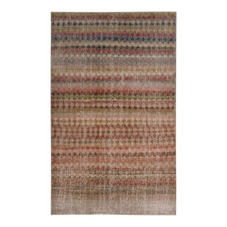 Vintage Mid-Century Brown and Green Geometric Wool Rug- 4′3″ × 7′ For Sale