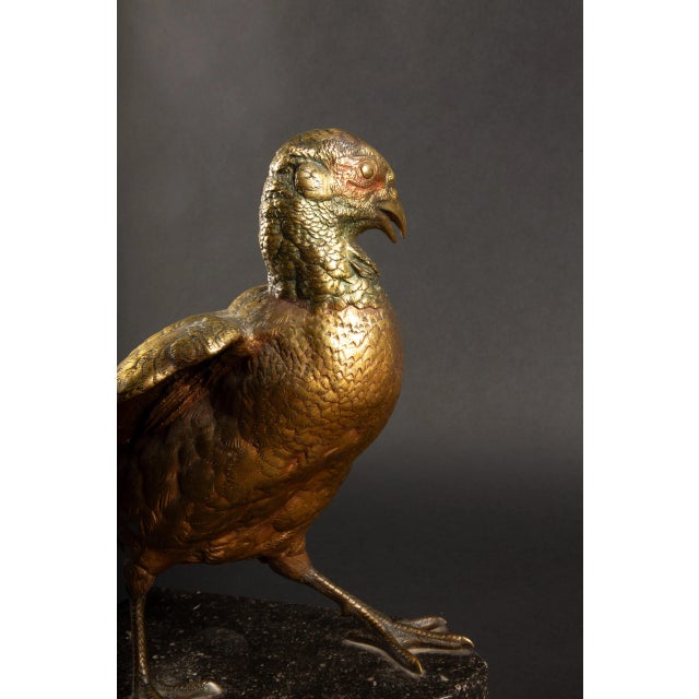 French Gilded Bronze Pheasant Sculpture by Jules Moigniez 16"H For Sale - Image 3 of 6