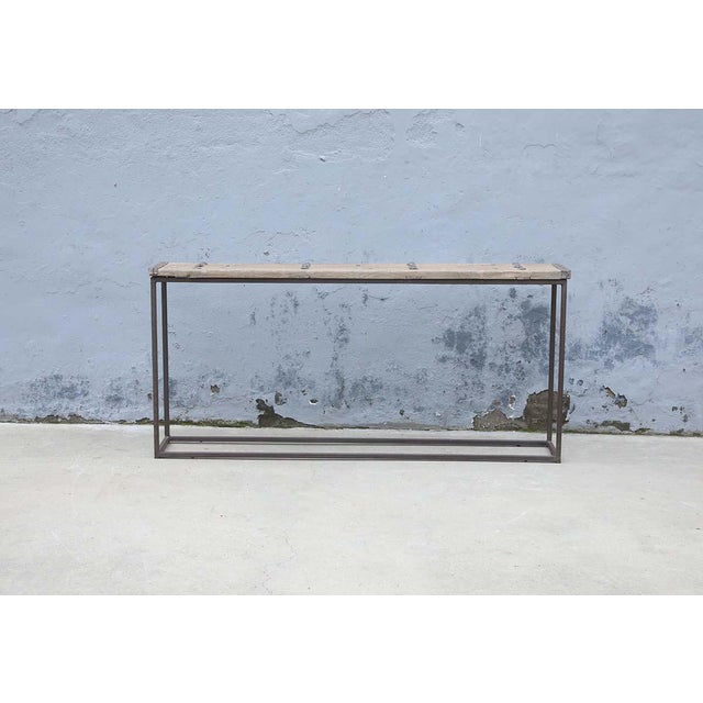 Console Table Constructed From an Antique Door Element on an Iron Base For Sale - Image 4 of 4