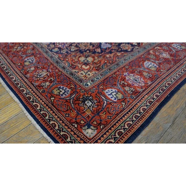 1920s Blue Navy Medallion Antique Persian Silk & Wool Kashan Carpet 4'4" X 6'6' Rug For Sale - Image 12 of 13