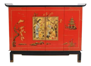 Asian Black and Red Lacquer 2-Tone Cabinet Bachelor Chest